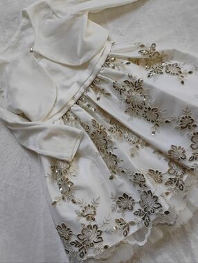 Beautiful Ivory & Gold Sequin Satin Tulle Dress | Special Occasion | 2T